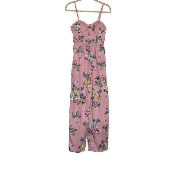 Band of Gypsies Pants - BAND OF GYPSIES‎ | WOMENS MOISSANITE CORSET BODICE WIDE LEG JUMPSUIT PINK FLORAL